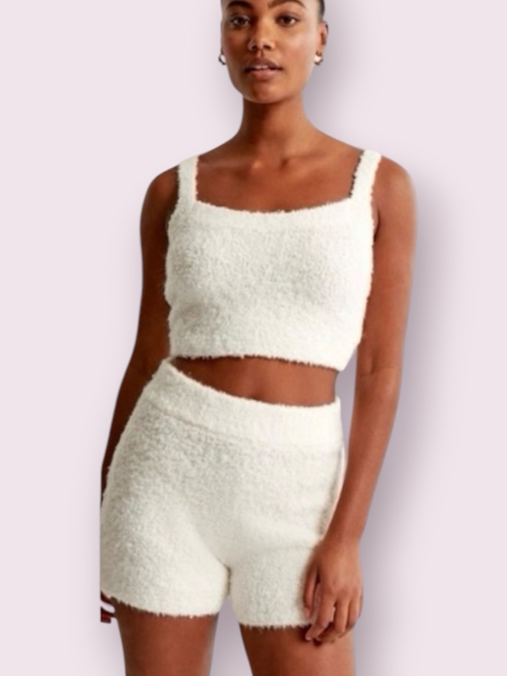 Abercrombie & Fitch Lounge Boucel Sweater Shorts and Crop Tank Top Set White M/L